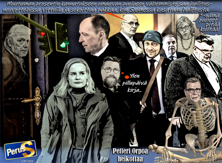 Hallitusneuvottelut. Petteri Orpo. Riikka Purra . RKP. Tynkkynen. Natsi Jussi. Fasisti. Persut.