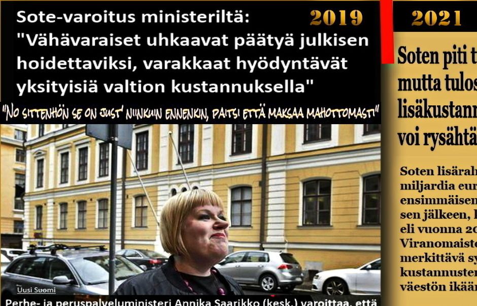Tarvitaan todella reppu kaupalla lisärahaa, onneksi pääministerillä on jo reppu. 
Potilastietokantaohjelmakaan ei edisty - On ollut kuulema rehellisistä ammattihakkereista kova puute, nyt ulkoministeriö on tarttunut uudelleen asiaan.  

