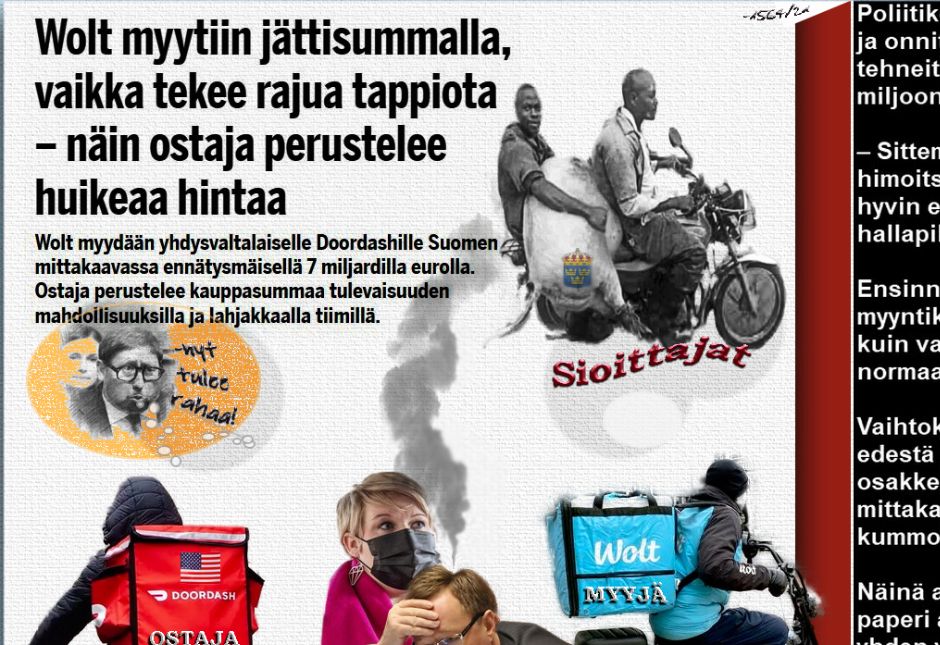 Wolt on rivakasti laajentunut startup-yhtiö, joka on tehnyt jatkuvasti tappiota, vaikka työvoiman struktuuri perustuu halpatyövoimaan ja yksittäis  aliurakoitsijoitten toiminimiin.
 
Wolt teki viime vuonna 281 miljoonan euron liikevaihdolla tappiota yli 47 miljoonaa euroa, mikä katsottiin paremmaksi kuin edellisen vuoden järistys.
