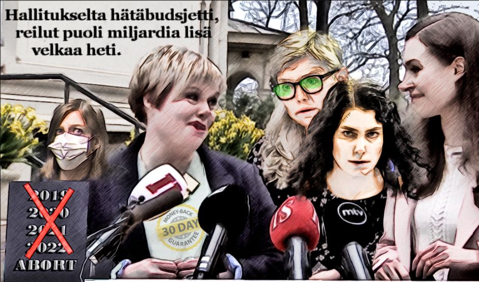 Määrärahojen lisäys on 547 miljoonaa euroa. Hallitus arvioi valtion nettolainanoton olevan noin 7,6 miljardia euroa 2022. Nyt savuttaa, avatkaa pelti! Keskustan maakuntaunelmat tulevat tarvitsemaan moninkertaisesti nuo miljardit muista yllätyksistä puhumattakaan.

