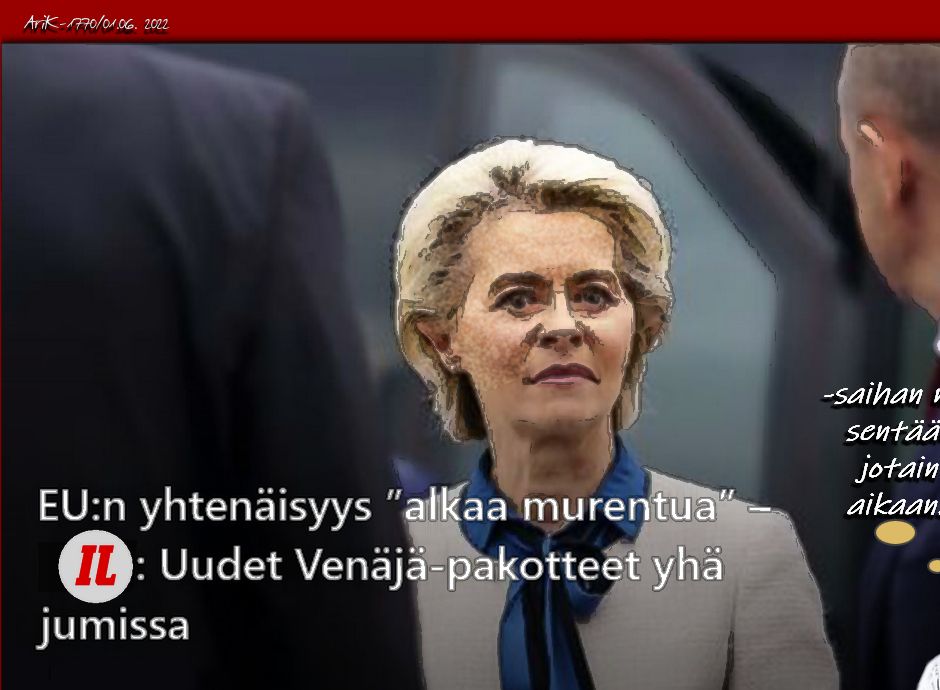Ei kyllä kauppaliittoa EU muistuta. Taitaapi olla sellainen tuonelan esikartano. Hirvittävä himo kurjuuttaa itseään. Mitkään sanksjoonit eivät vaikuta Venäjään, ja he voittavat vielä tuon sodankin. Laitetaanko tonni vetoa?