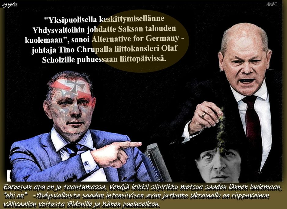 Zelenskylle tuottaa huolia Saksan sisäiset paineet, joita vielä Ranskan Macron lisää haukkumalla kansleria omaan pussiin pelaamisesta. Eikä siinä vielä kaikki. 
Ukrainan viranomaiset olivat kauhuissaan Yhdysvaltain edustajainhuoneen republikaanien vähemmistöjohtajan Kevin McCarthyn varoituksesta, jonka mukaan Kiovalle annettavaa apua voitaisiin leikata välivaalien jälkeen, Financial Times kirjoittaa.
Amerikan kansa liikehtii, ja on kehittymässä vakava konflikti Bidenin hallitusta vastaan. Ei ole oikein, ettei rahaa käytetä lähes lainkaan  oman maan laskujen maksamiseen.

